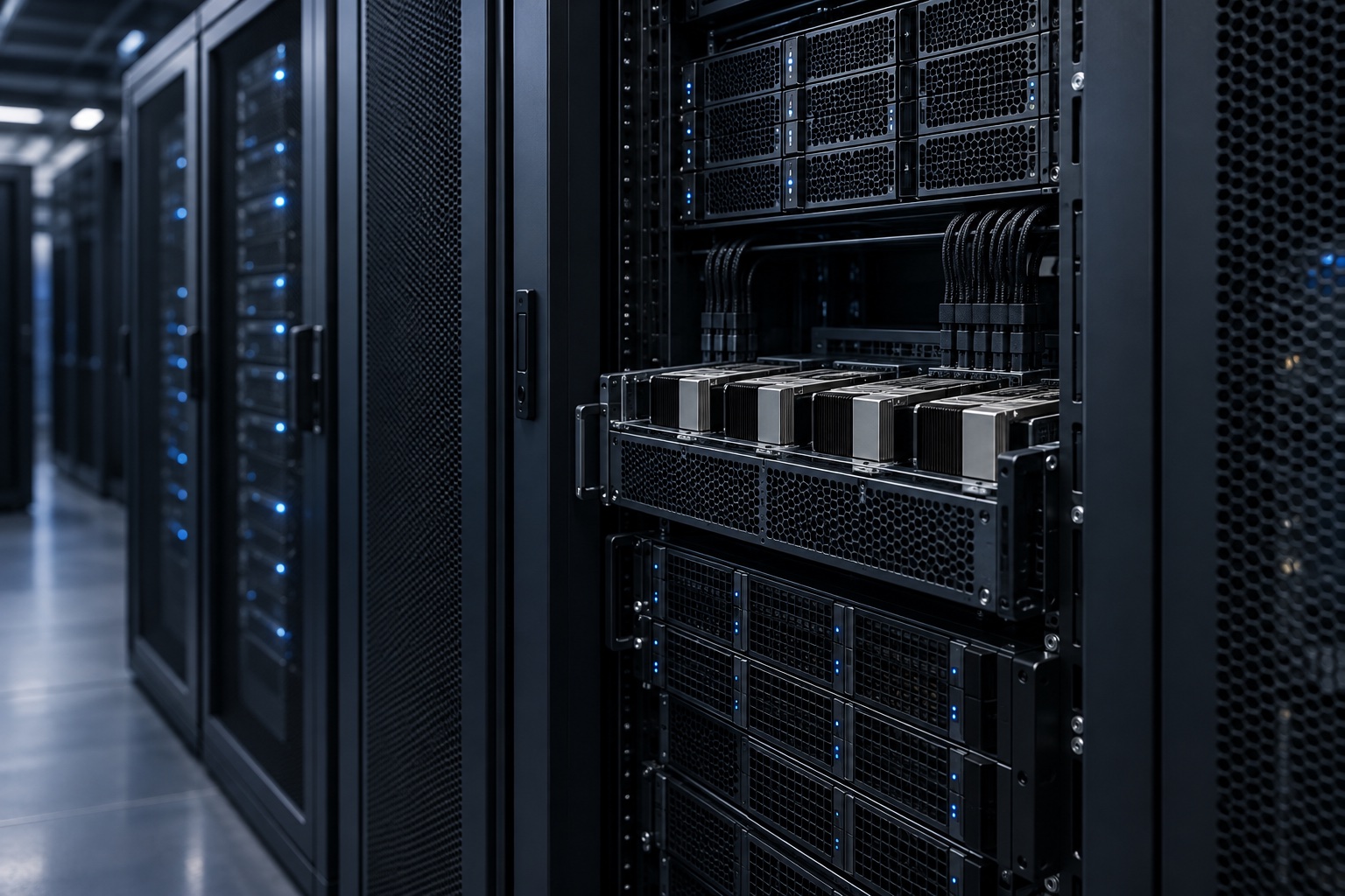 GPU server racks and high-performance compute hardware